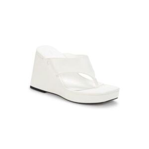 NWT SAM EDELMAN Womens White 1" Platform Moira Wedge Thong Sandals 9.5 M